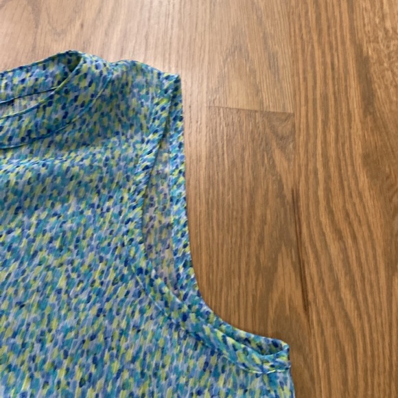 Liz Claiborne Petite Women’s Blue Green Button Down Polyester Tank Top Shirt - Picture 5 of 8